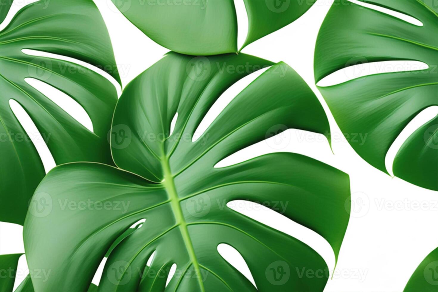 AI generated Large green leaves of Monstera on a white background. Beautiful banner, natural background. photo