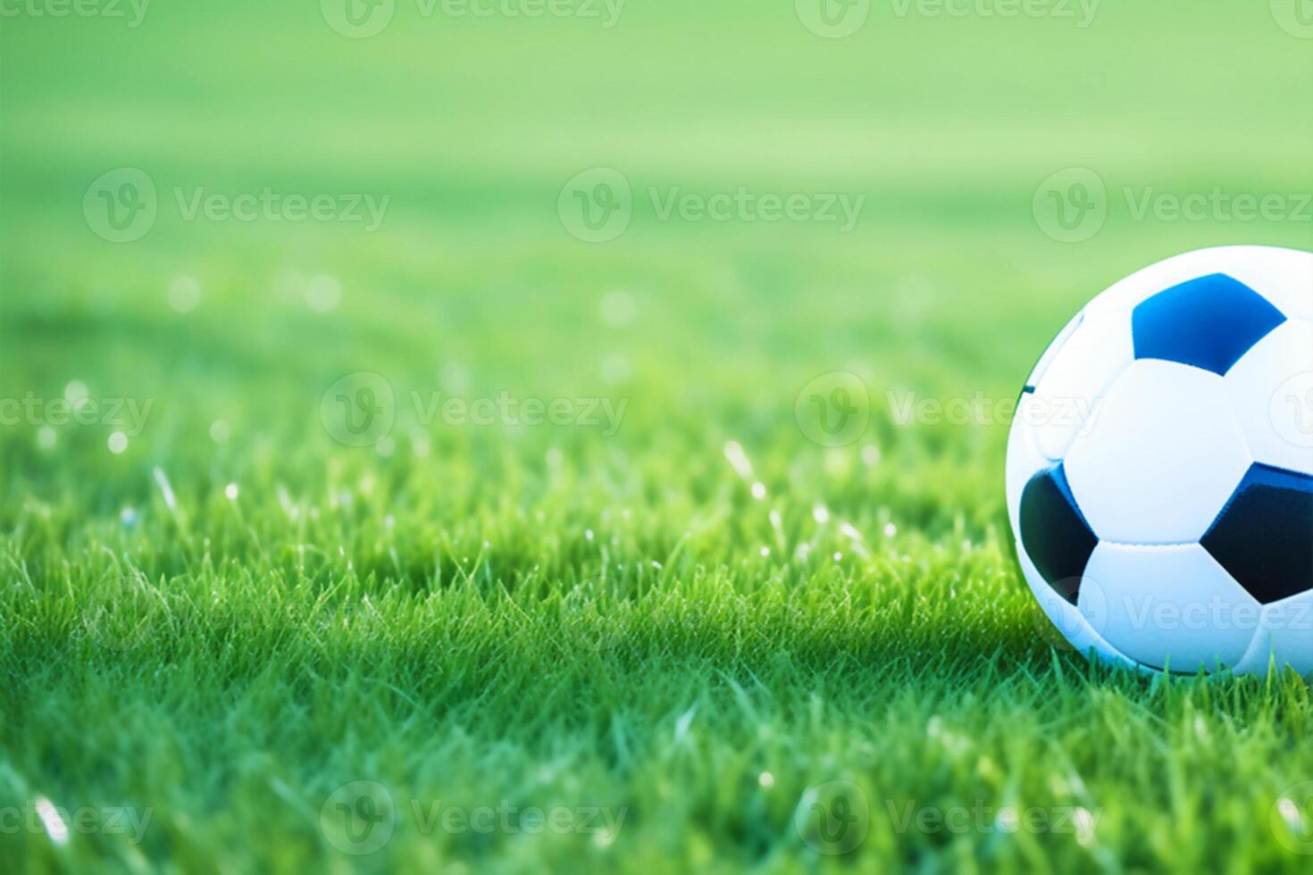 AI generated Soccer ball on a green field, grass close-up. Sport equipment. photo