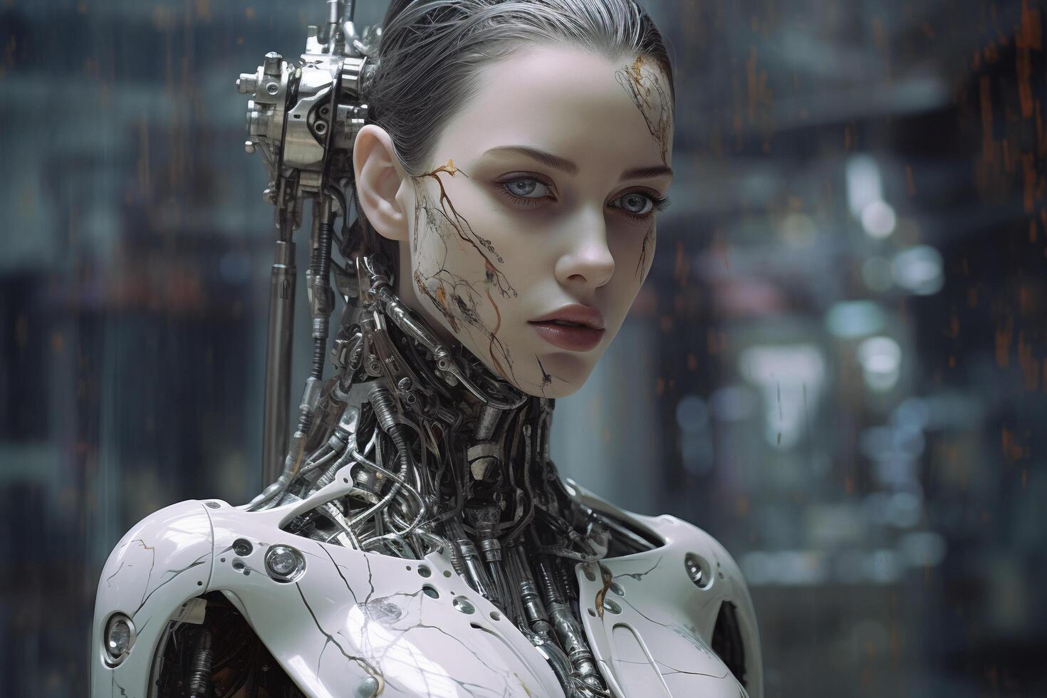 AI generated Portrait of a futuristic robot woman photo