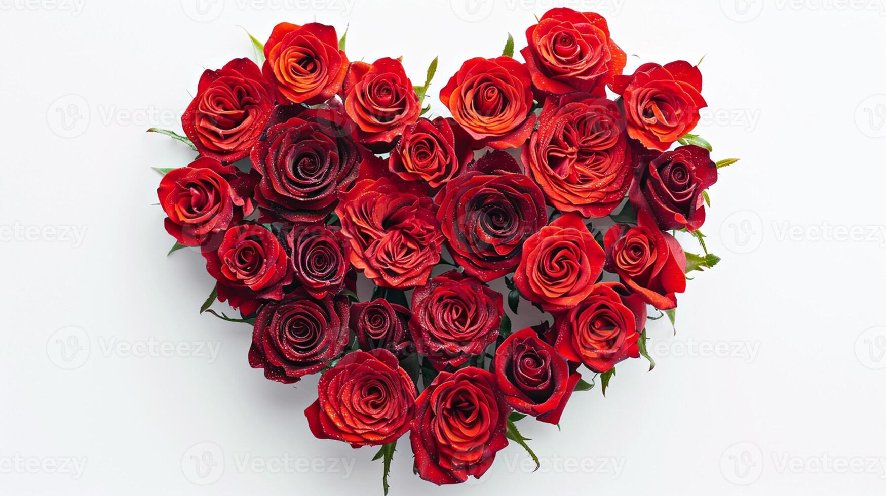 AI generated Red roses in the shape of a heart on a white background photo