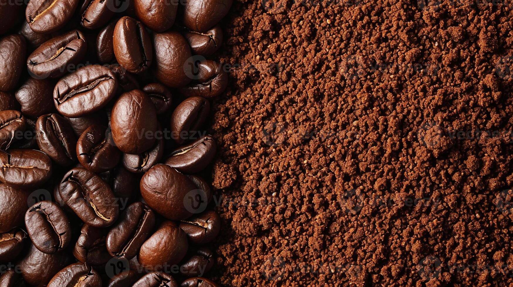 AI generated Close-up of coffee beans and ground coffee background photo