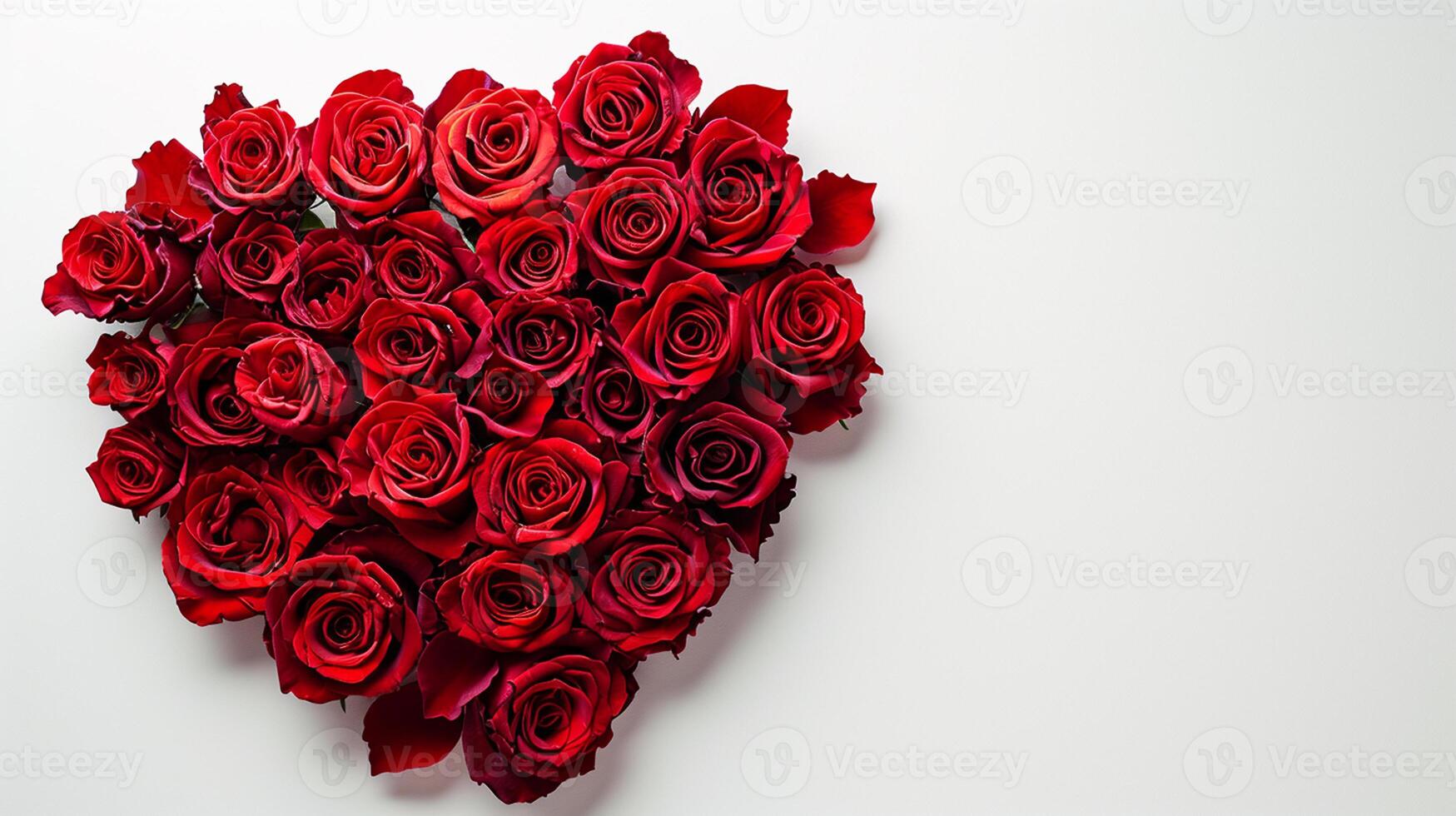 AI generated A heart shaped arrangement of red roses on a white background photo