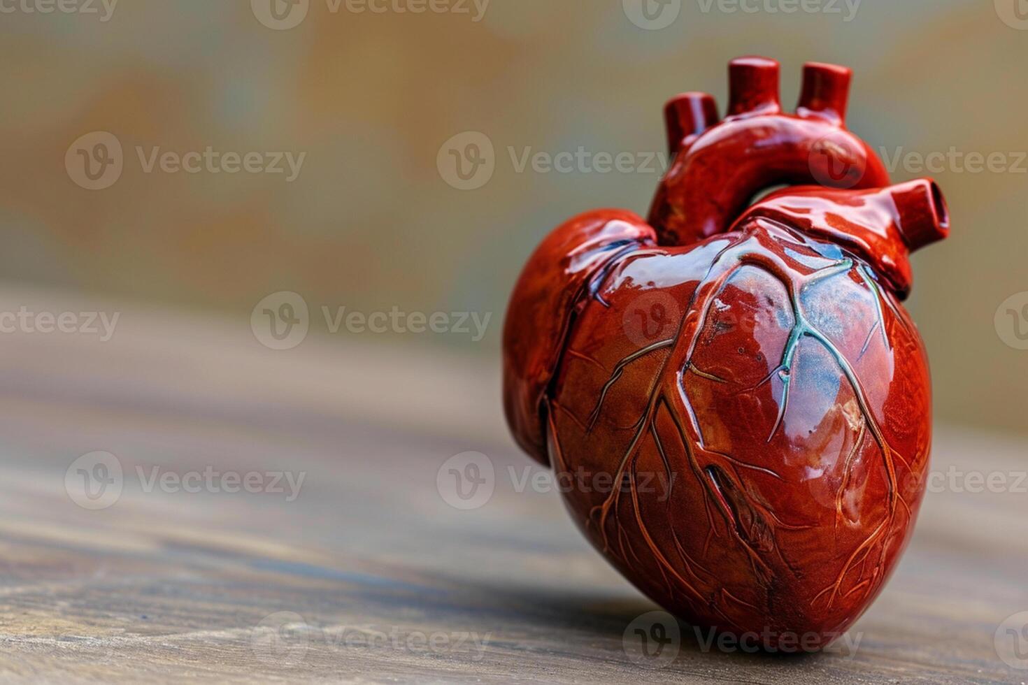 ai generado un rojo corazón en un de madera mesa. foto