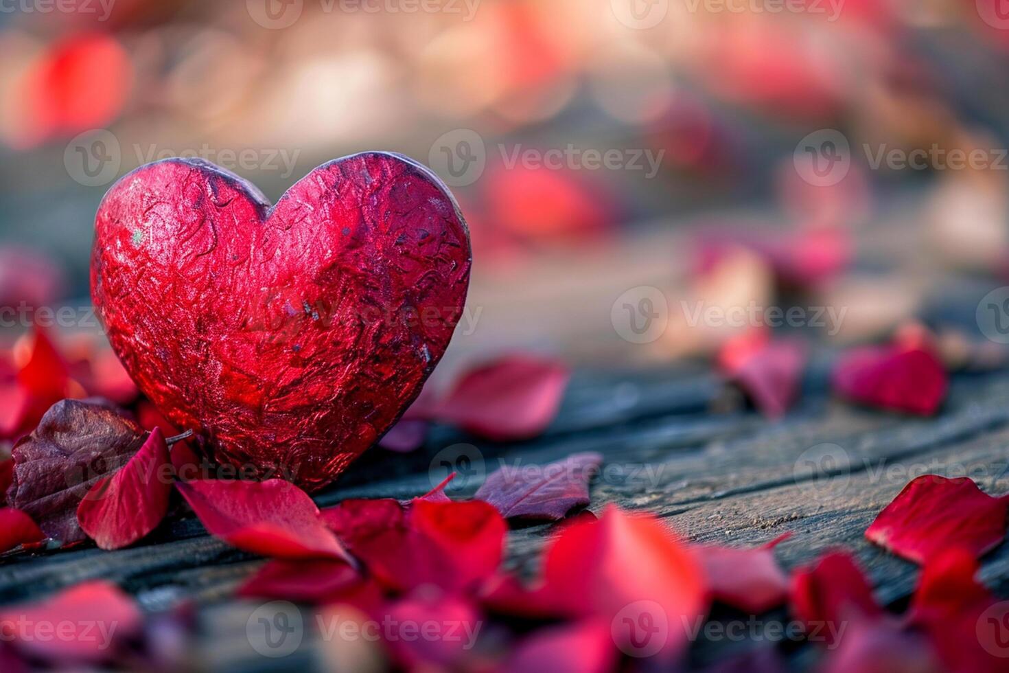 ai generado un rojo corazón rodeado por rojo Rosa pétalos foto