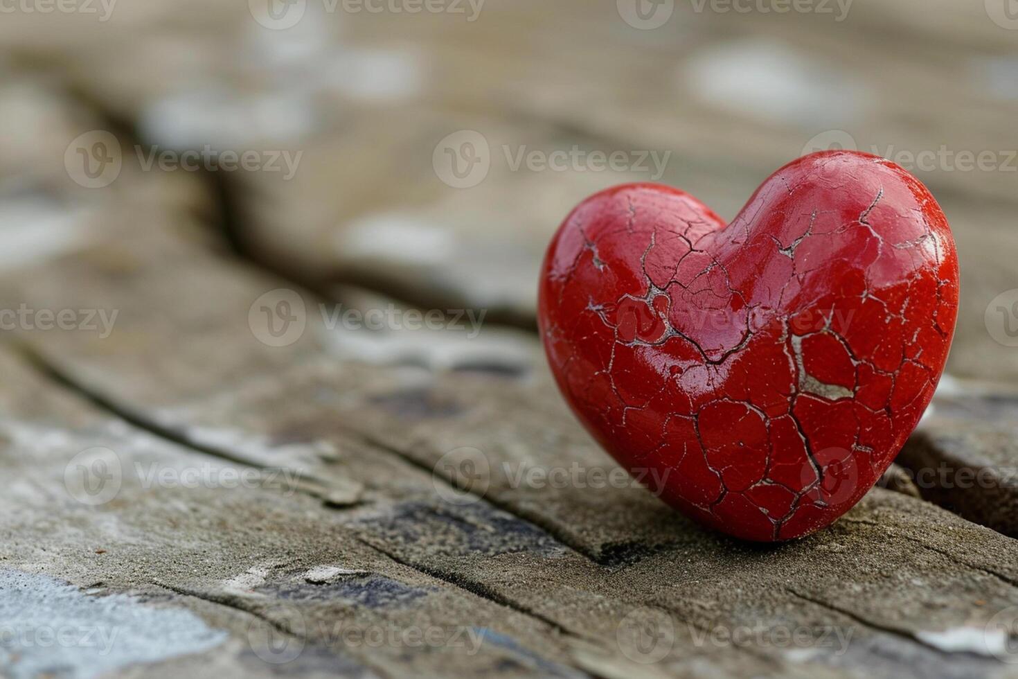 AI generated A broken red heart on a wooden surface photo