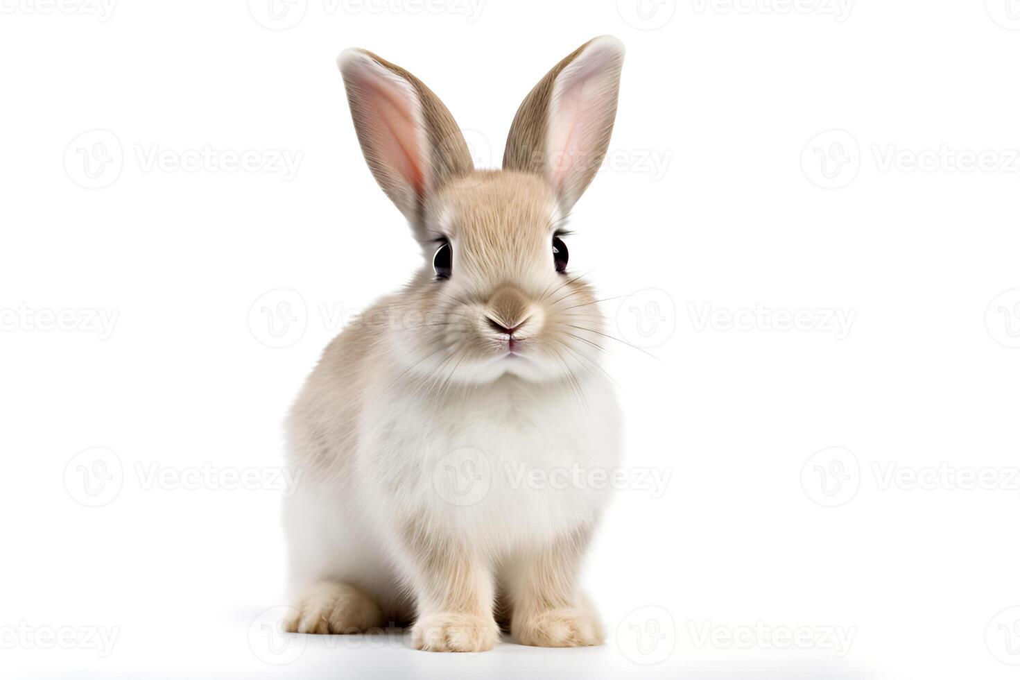 ai generado Pascua de Resurrección conejito en un lindo, mullido blanco antecedentes. animal símbolos de Pascua de Resurrección foto