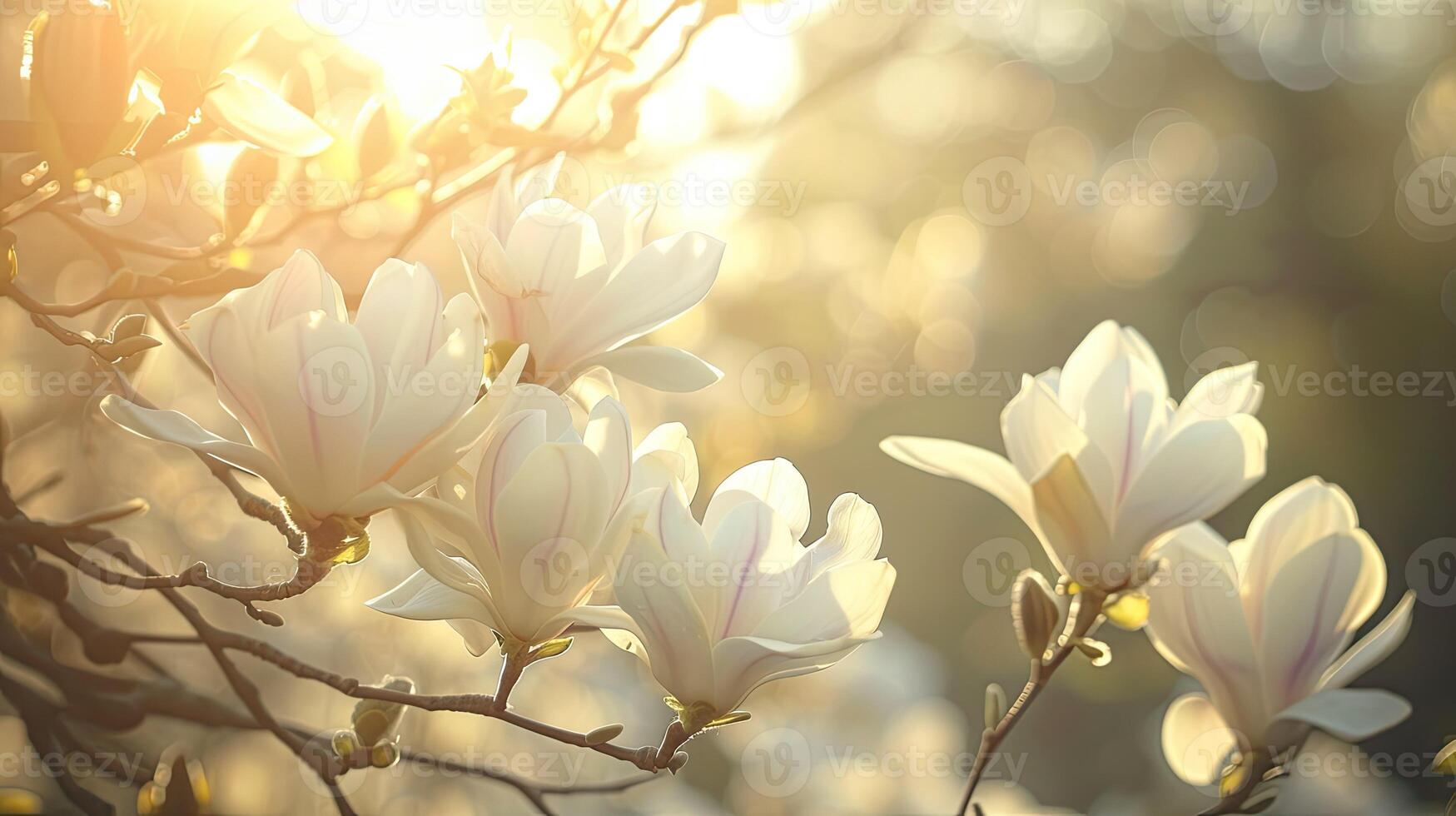 AI generated Spring flowers in sunny day in nature, blooming Magnolia, Colorful natural spring background, AI generated photo