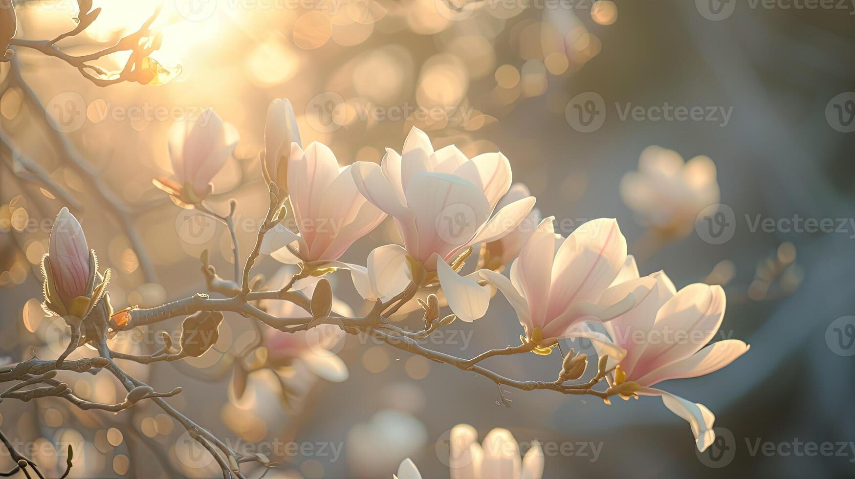 AI generated Spring flowers in sunny day in nature, blooming Magnolia, Colorful natural spring background, AI generated photo