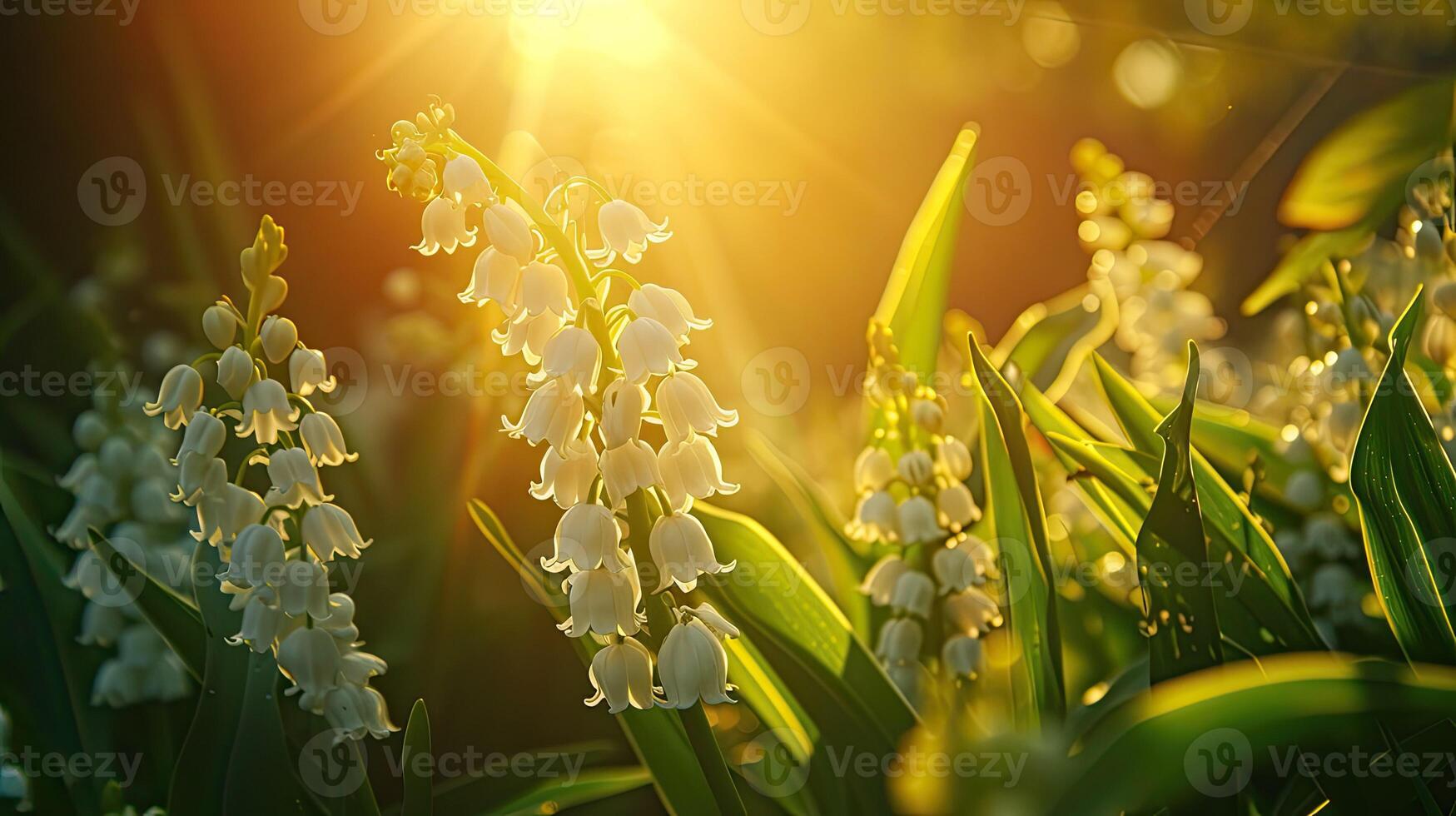 AI generated Spring flowers in sunny day in nature, Lily of the valley,Colorful natural spring background, AI generated photo