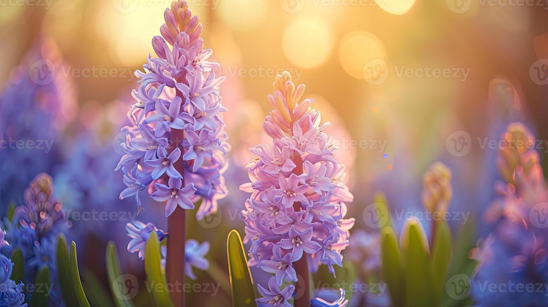 AI generated Spring flowers in sunny day in nature, Hyacinth, Colorful natural spring background, AI generated photo