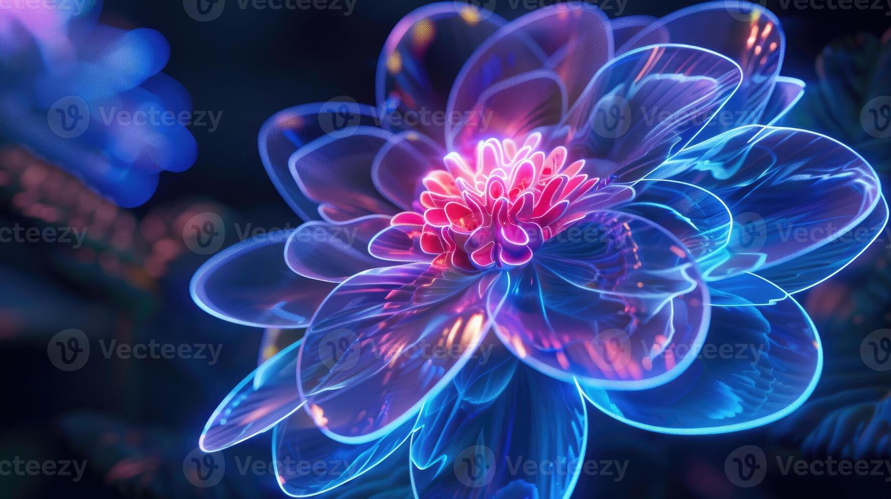 AI generated Futuristic glowing flower in neon colors photo