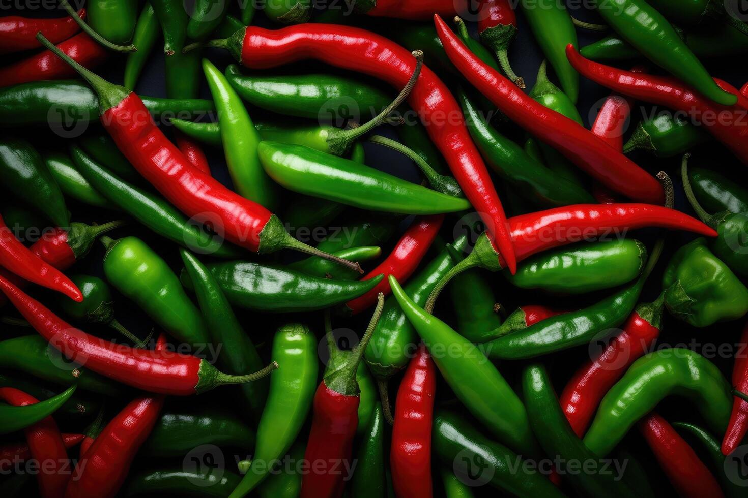 AI generated Red and green hot chilli peppers. photo