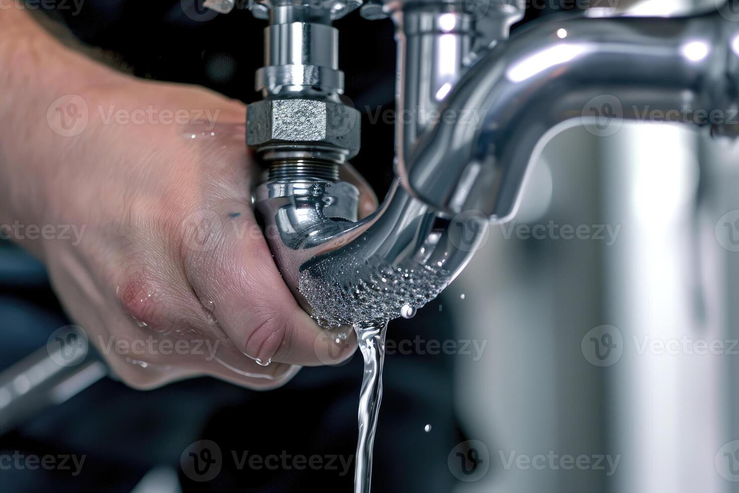 ai generado un fontanero es reparando un tubo debajo un baño lavabo foto