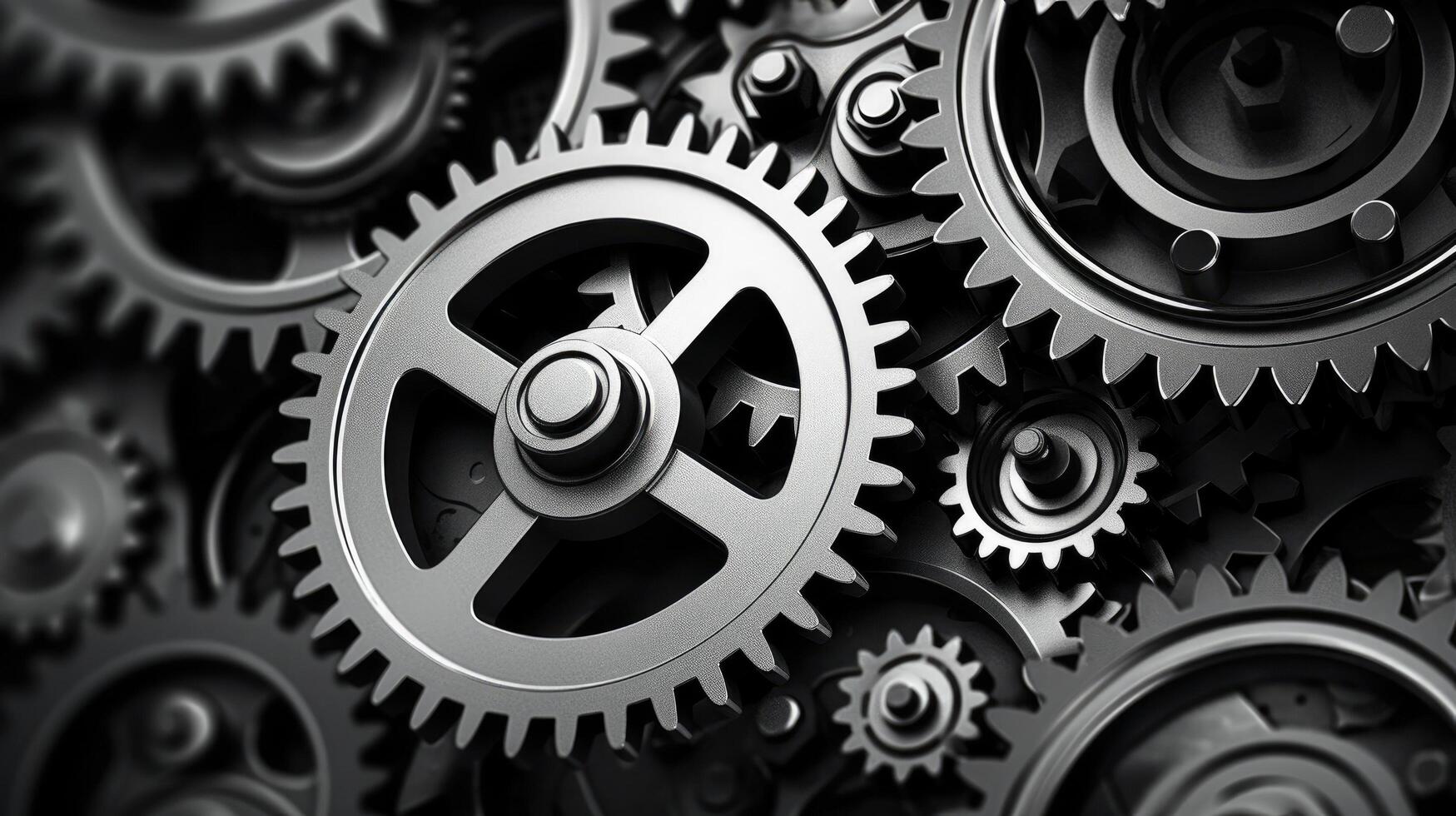 AI generated Retro black and white background of industrial cogs or gears with movement photo