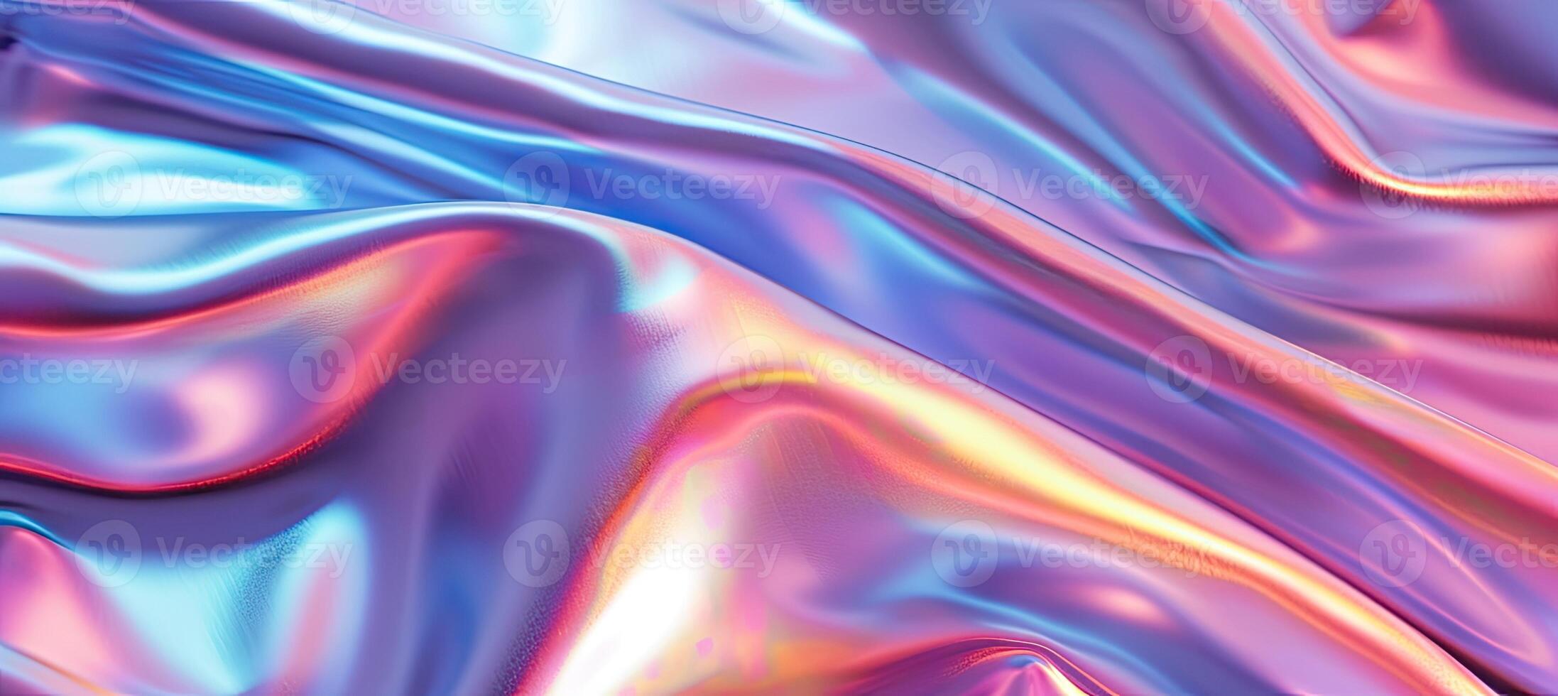 AI generated Iridescent chrome wavy gradient cloth fabric abstract background, ultraviolet holographic texture. photo