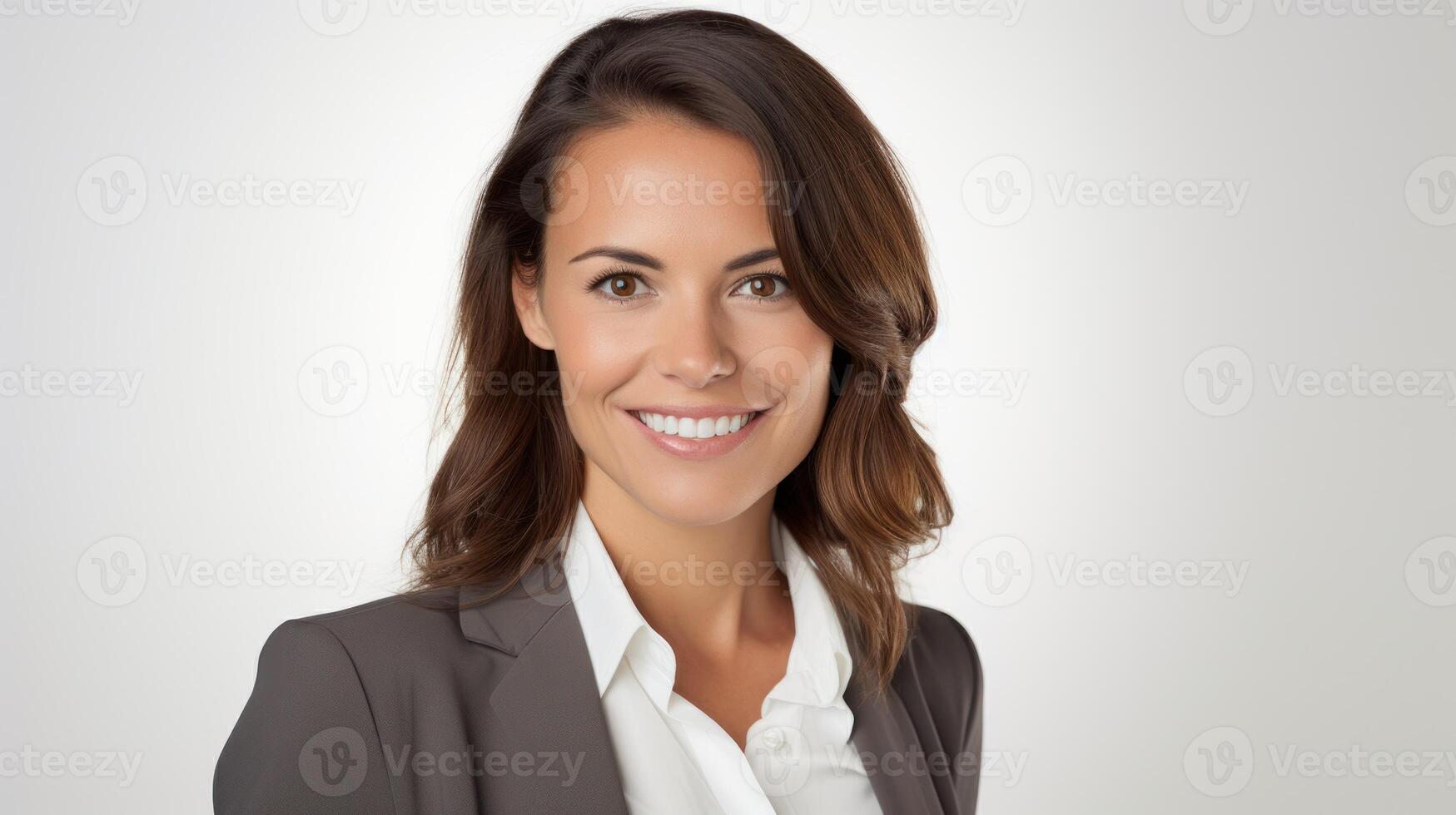 AI generated portrait of a businesswoman, smiling, dressed in brazer photo