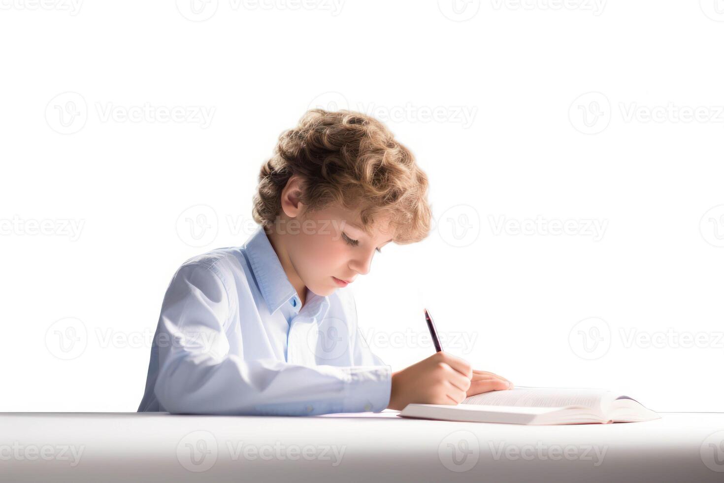 AI generated a young boy is writing in a book photo