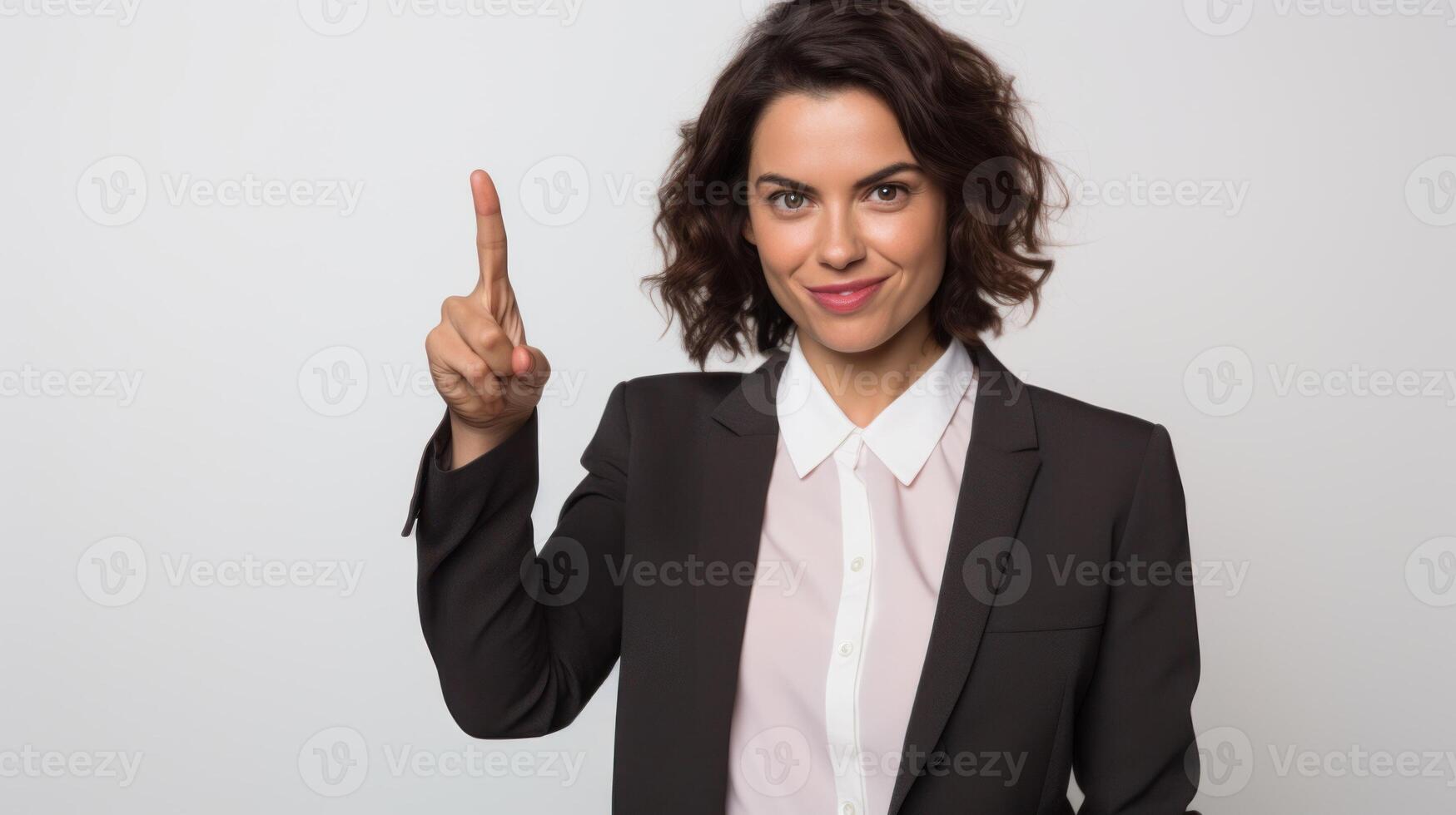 AI generated A businesswoman, indicating with the index finger photo