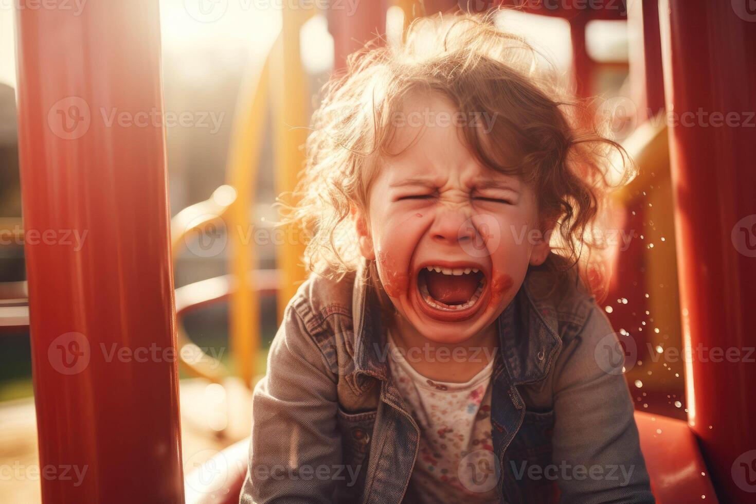 AI generated a little girl is screaming on a playground slide photo