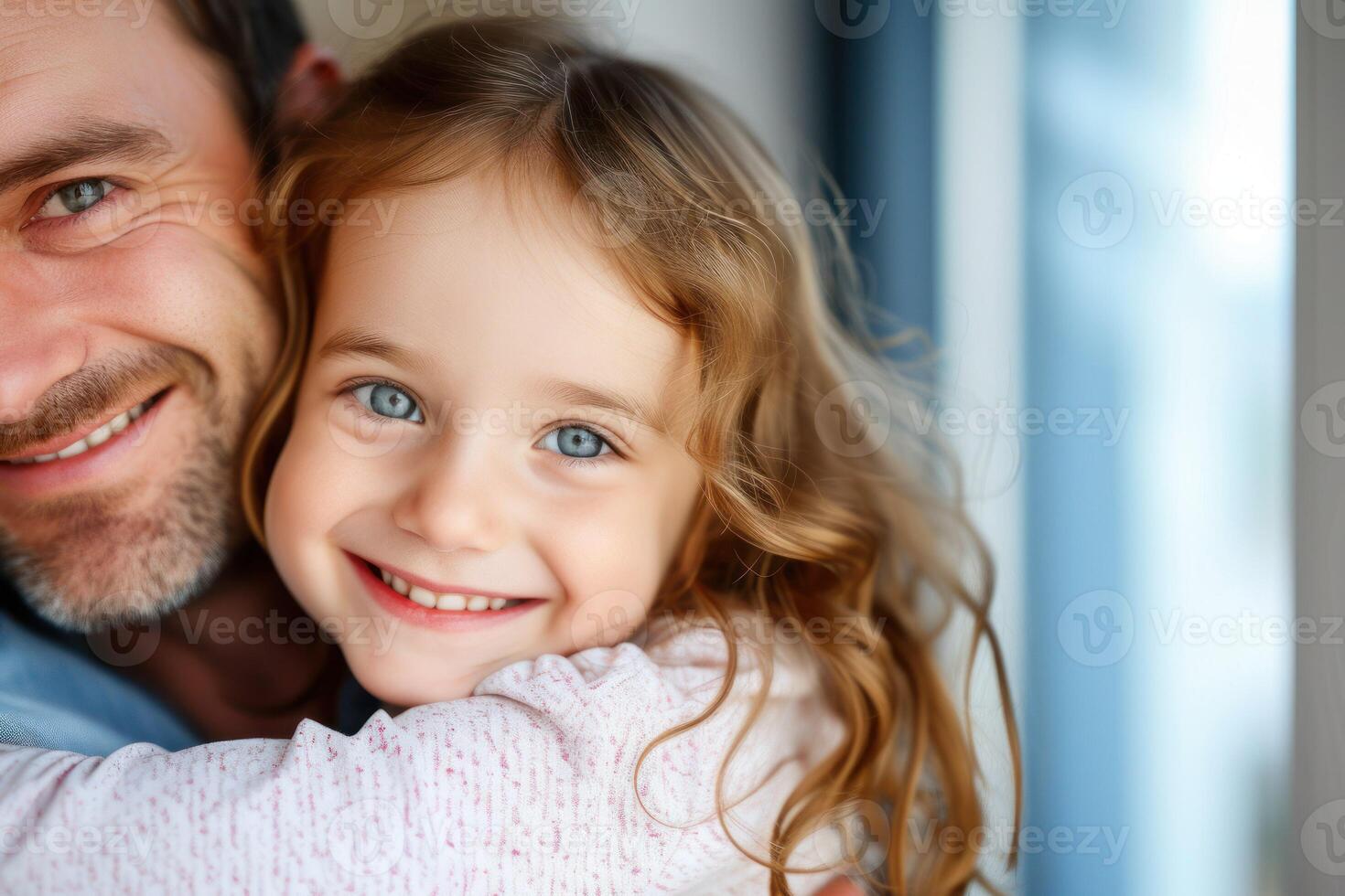 AI generated Father's day. Happy family daughter hugging dad and laughs on holiday photo