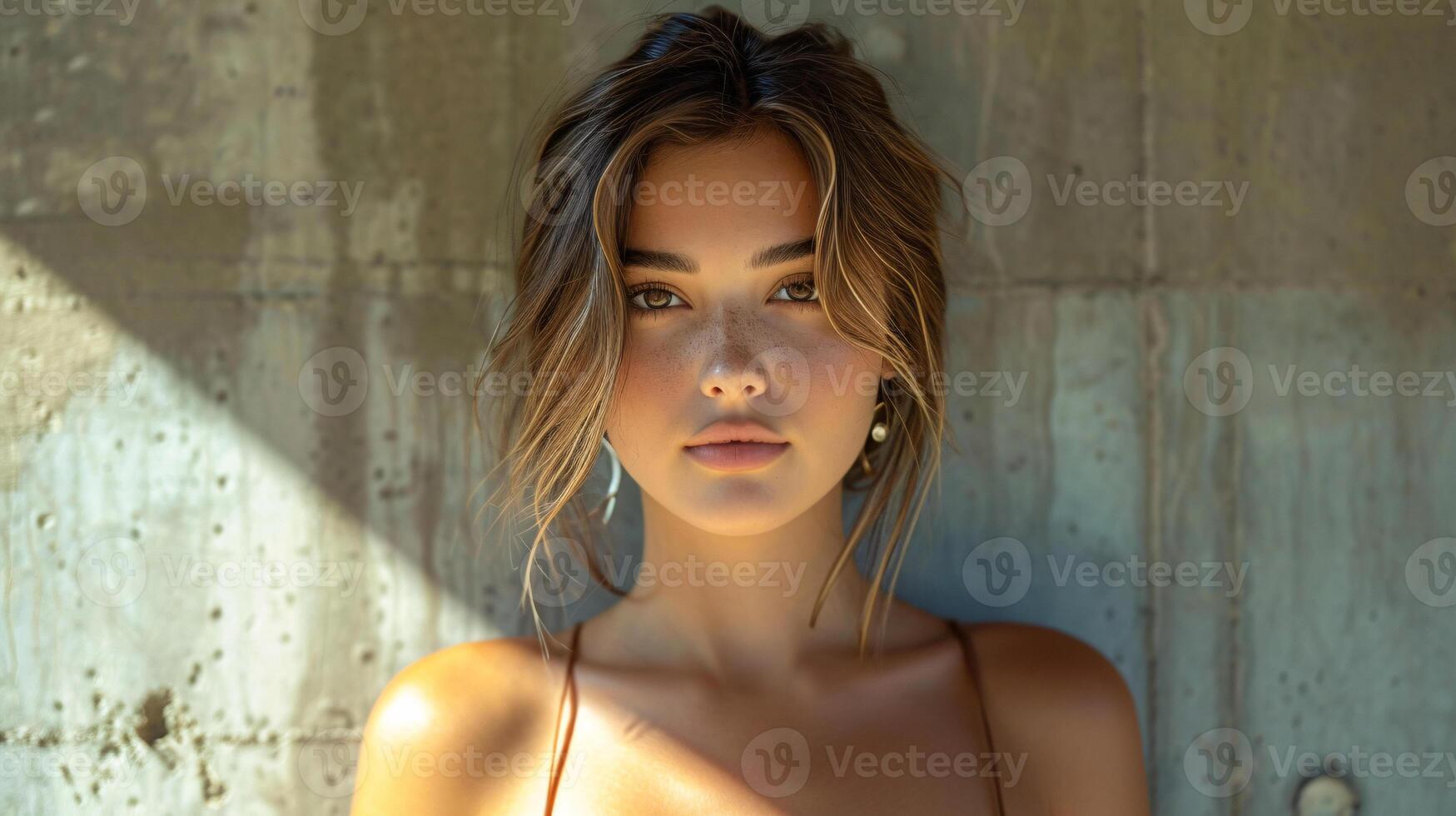 AI generated Sun-kissed Beauty with Freckles in Urban Decay photo