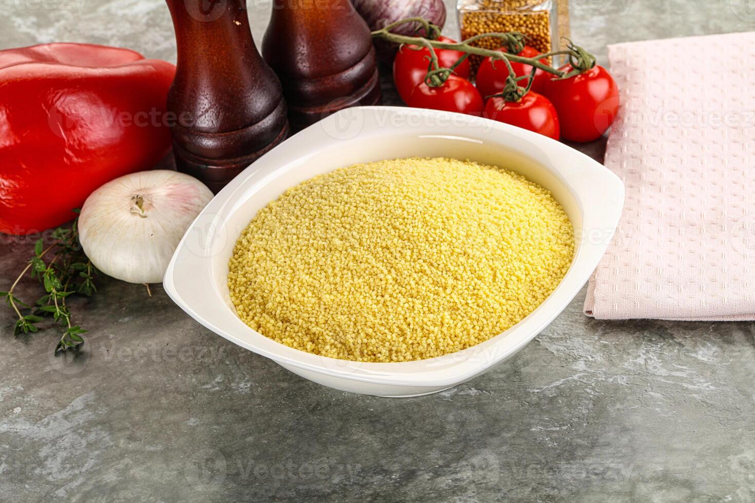 Raw dry wheat couscous grain photo
