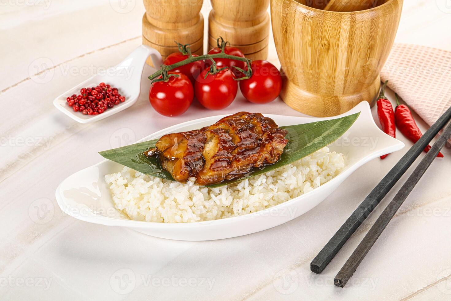 Grilled eel with steamed rice photo