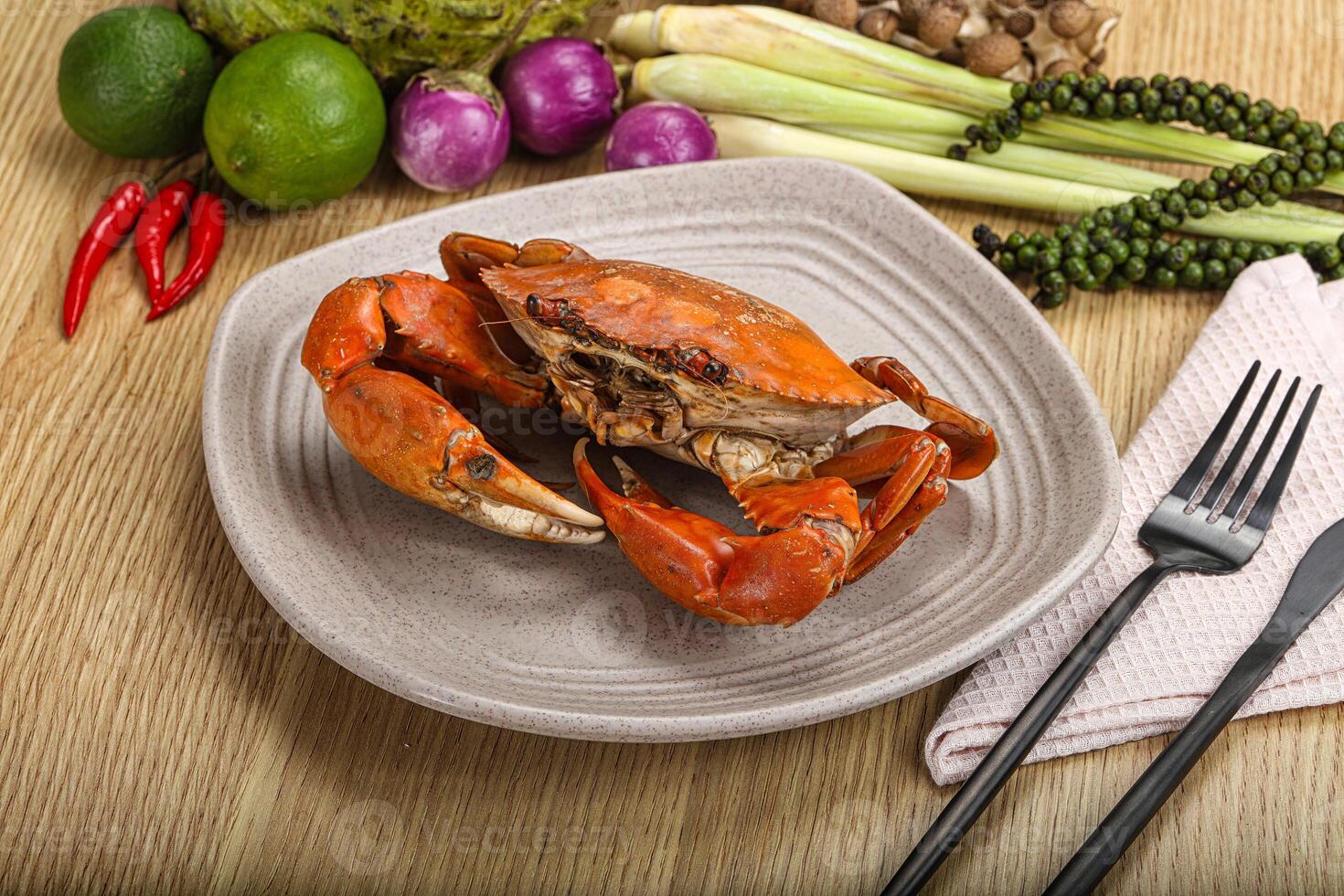 Delicous luxury steamed red crab photo