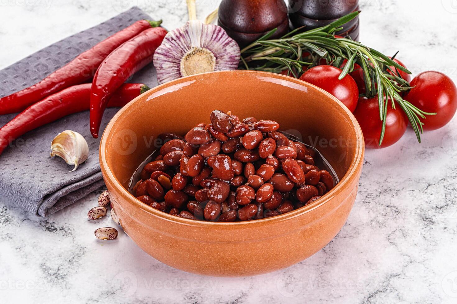 Red canned beans in the bowl photo