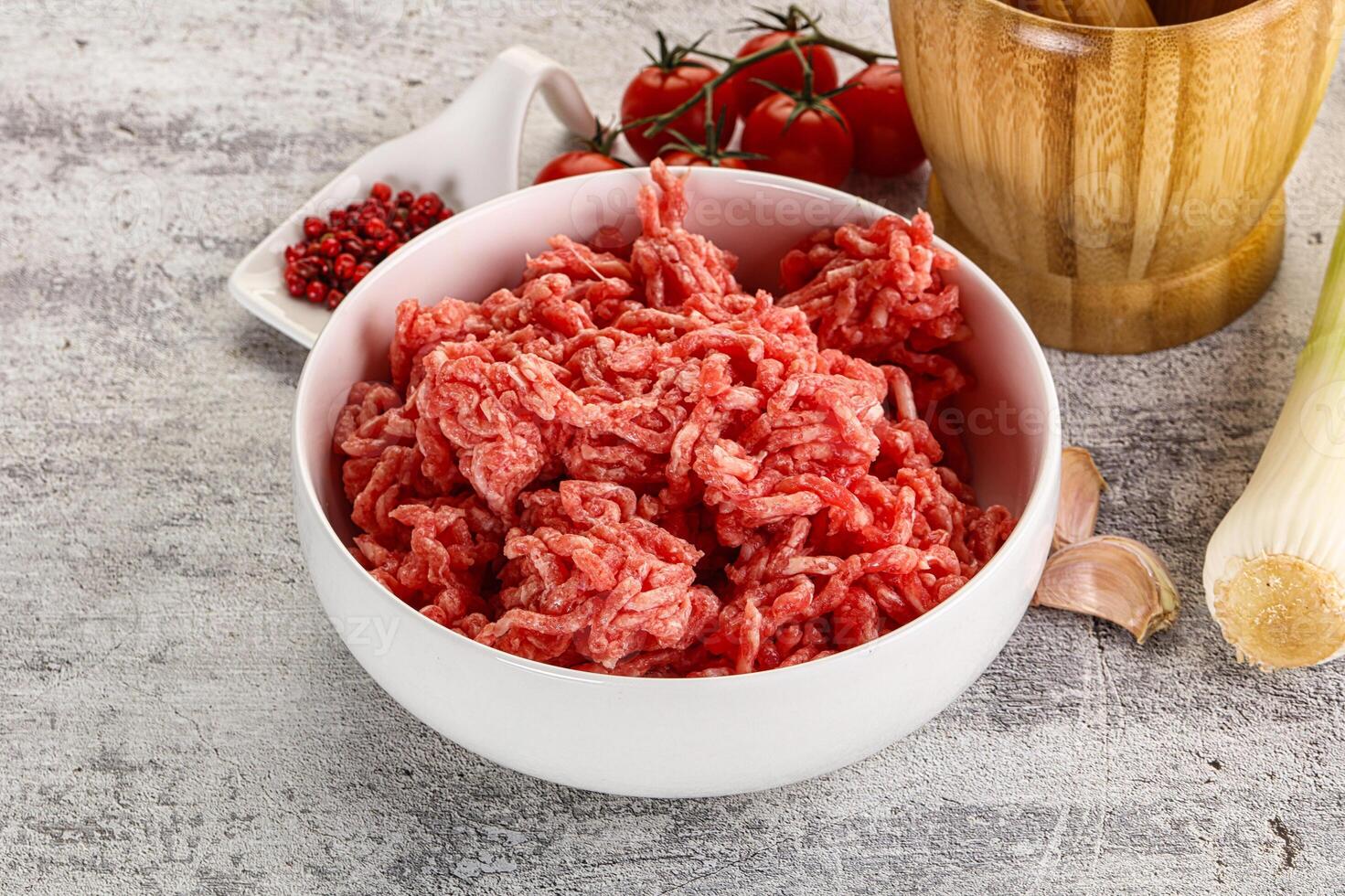 Minced beef meat in the bowl photo