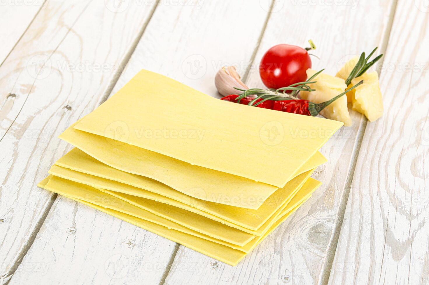 Uncooked raw Lasagna dry sheets photo