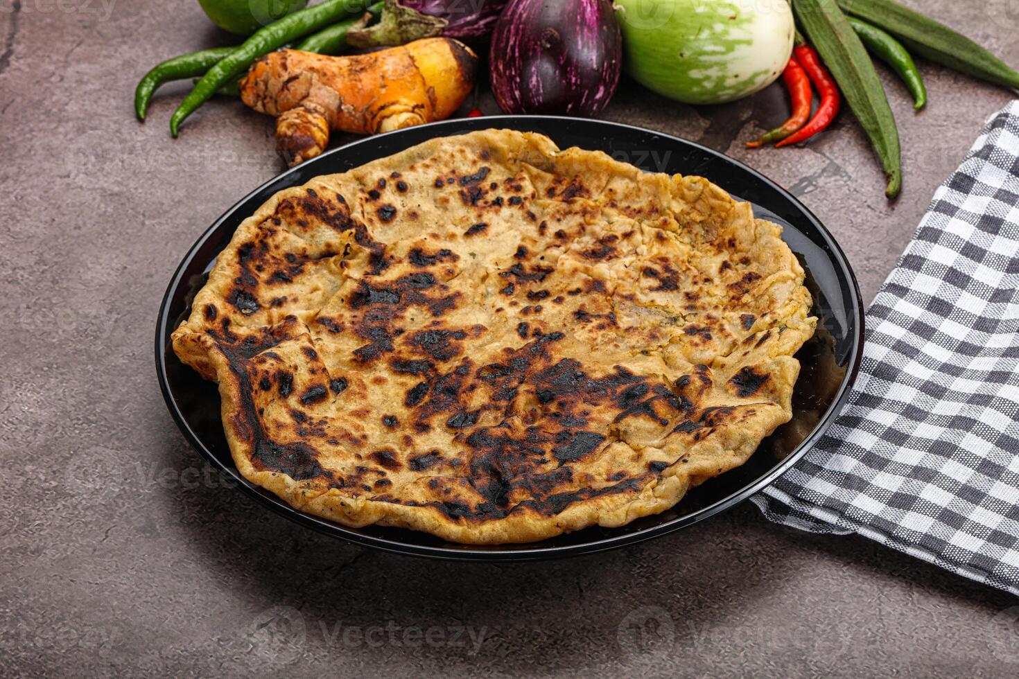 Indian cuisine stuffed Aloo paratha photo