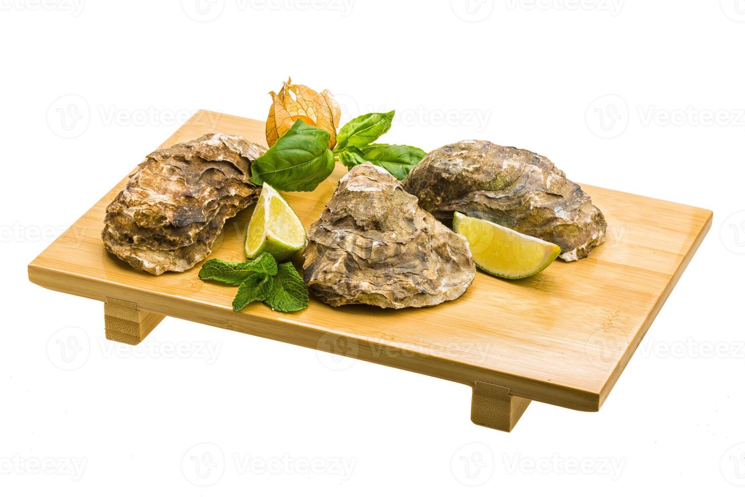Fresh oyster over board photo