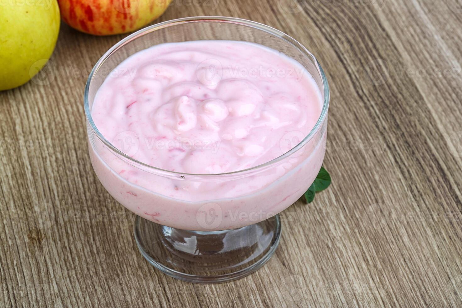 Srawberry yoghurt in the bowl photo