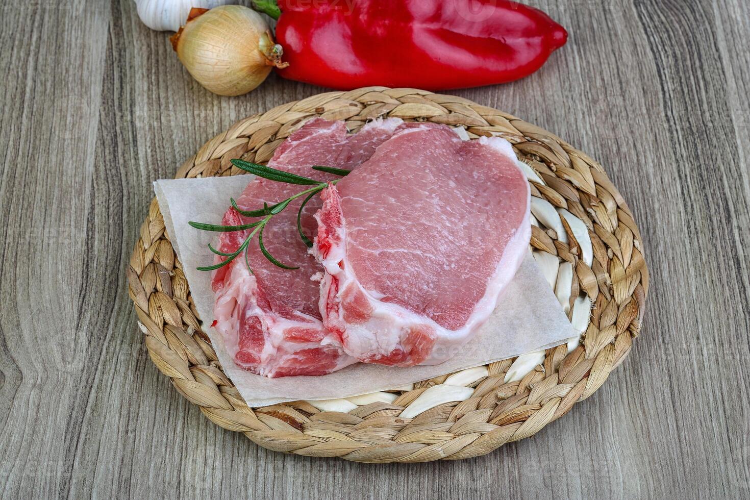Raw pork steak photo