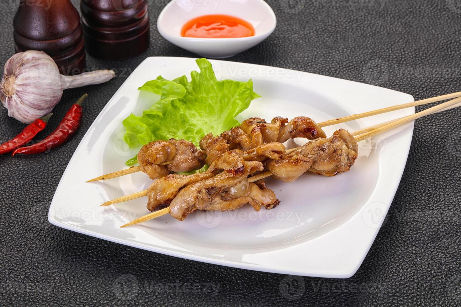 Chicken skin skewer photo