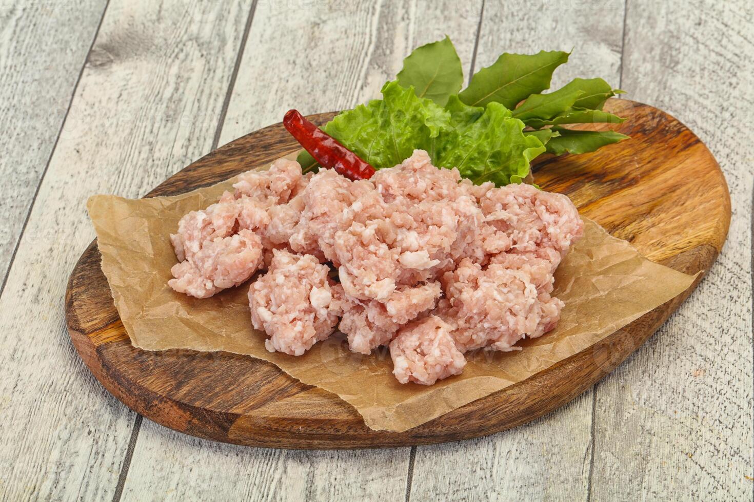 Homemade pork minced meat for cooking photo