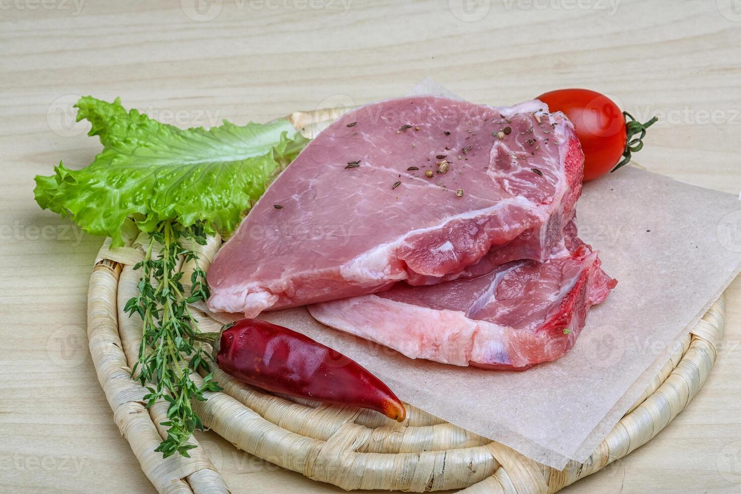 Raw pork steak photo