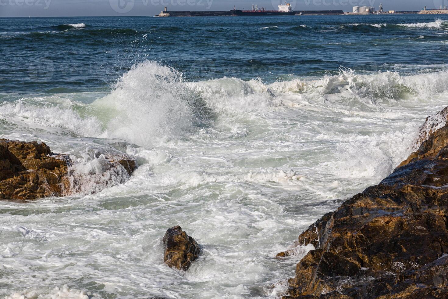 waves crashing over Portuguese Coast photo