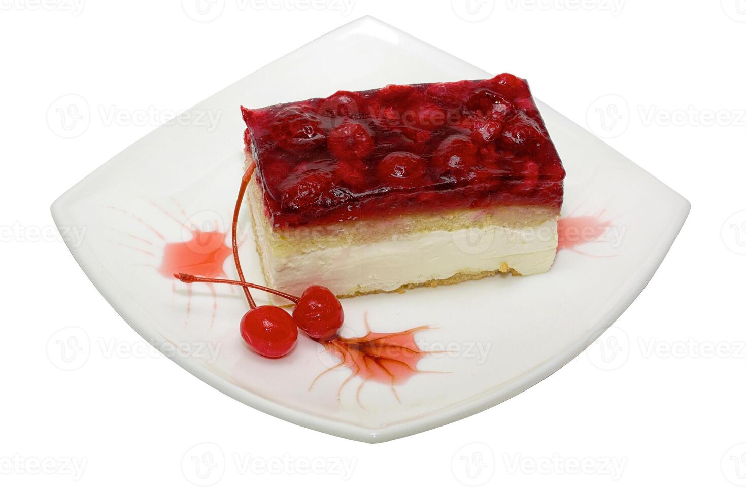 Mouth watering cherry cheesecake macro photo