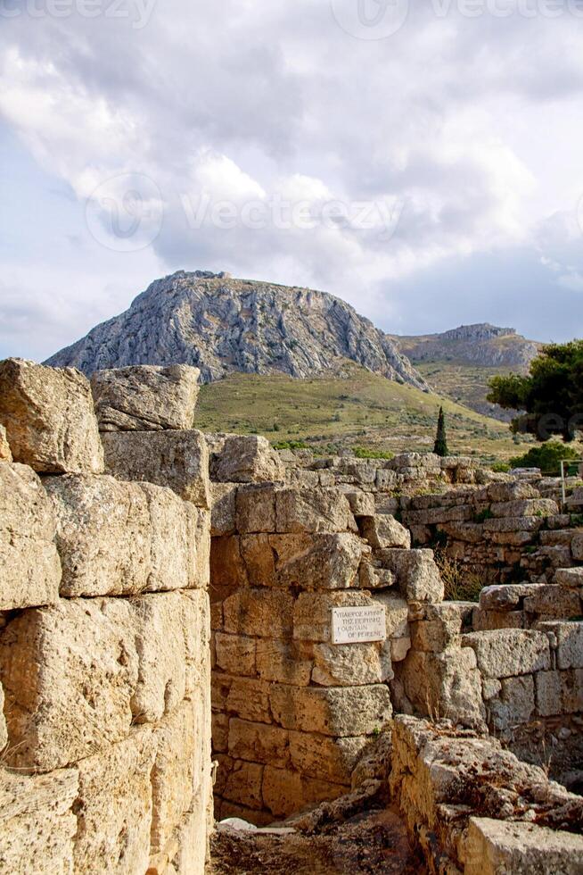 Archaeological Dig Site at  Apollo Temple, Corinth, Greece. photo