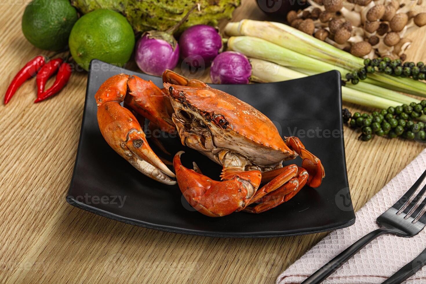 Delicous luxury steamed red crab photo