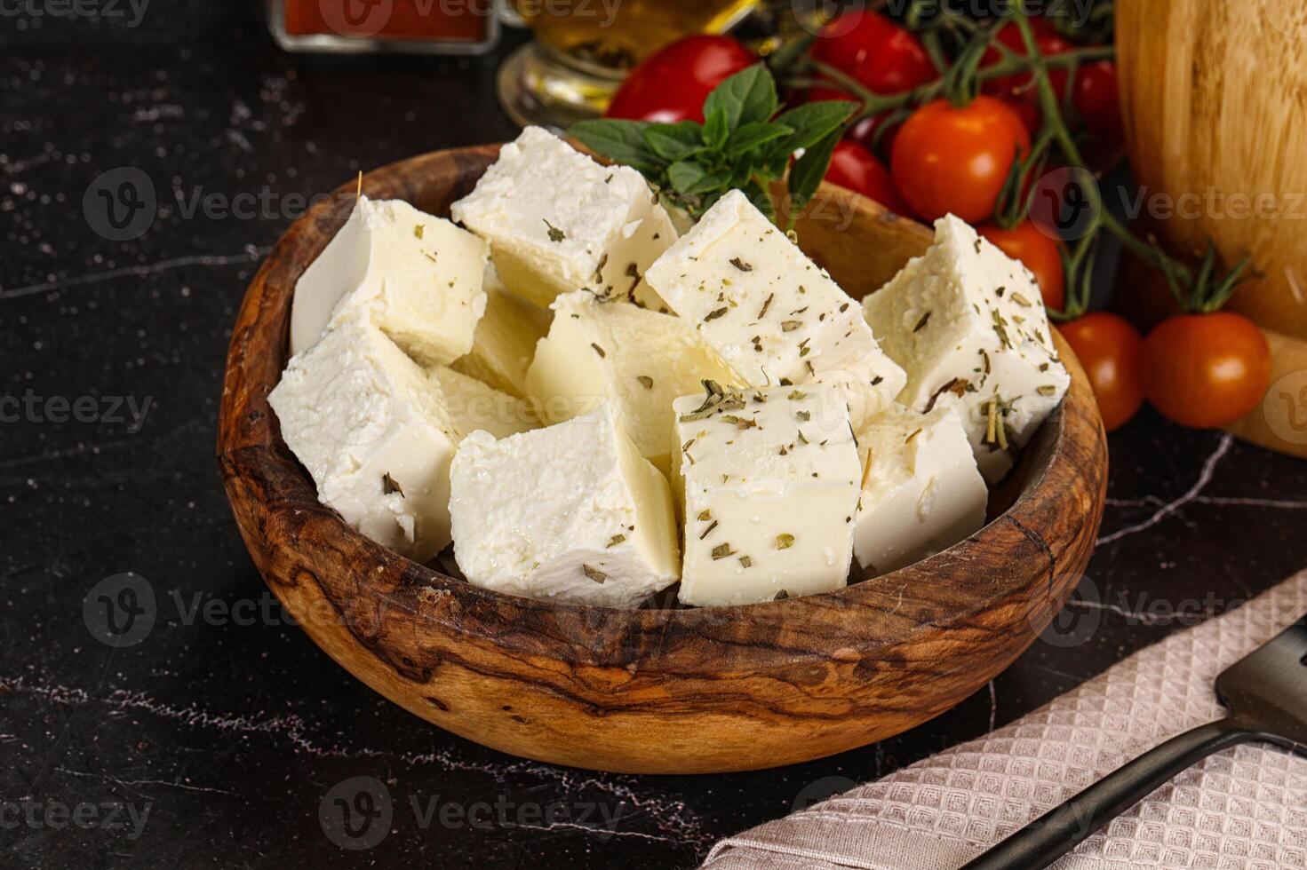 Greek traditional Feta cheese cubes photo