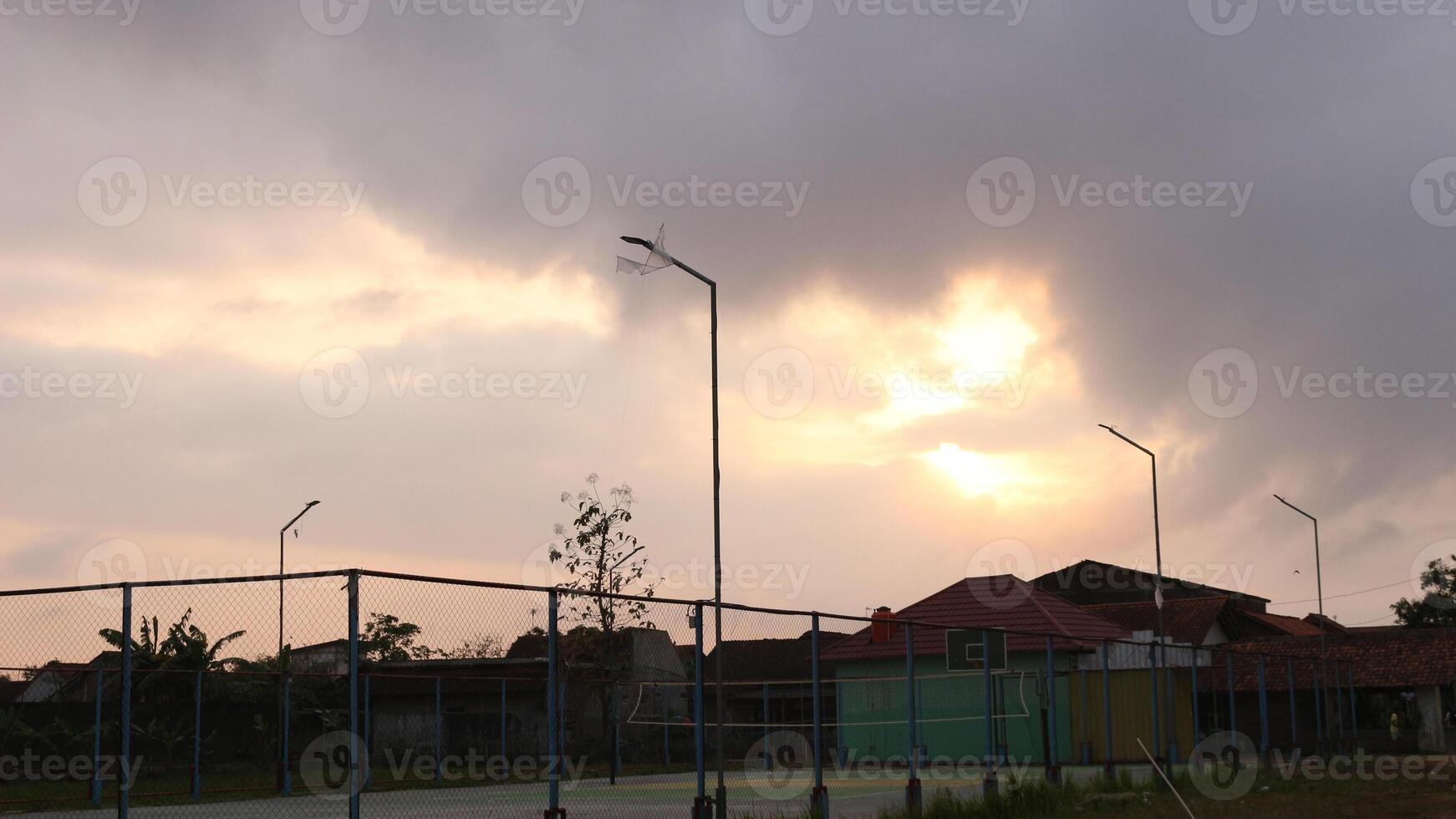 View of the evening sky on the volleyball court photo