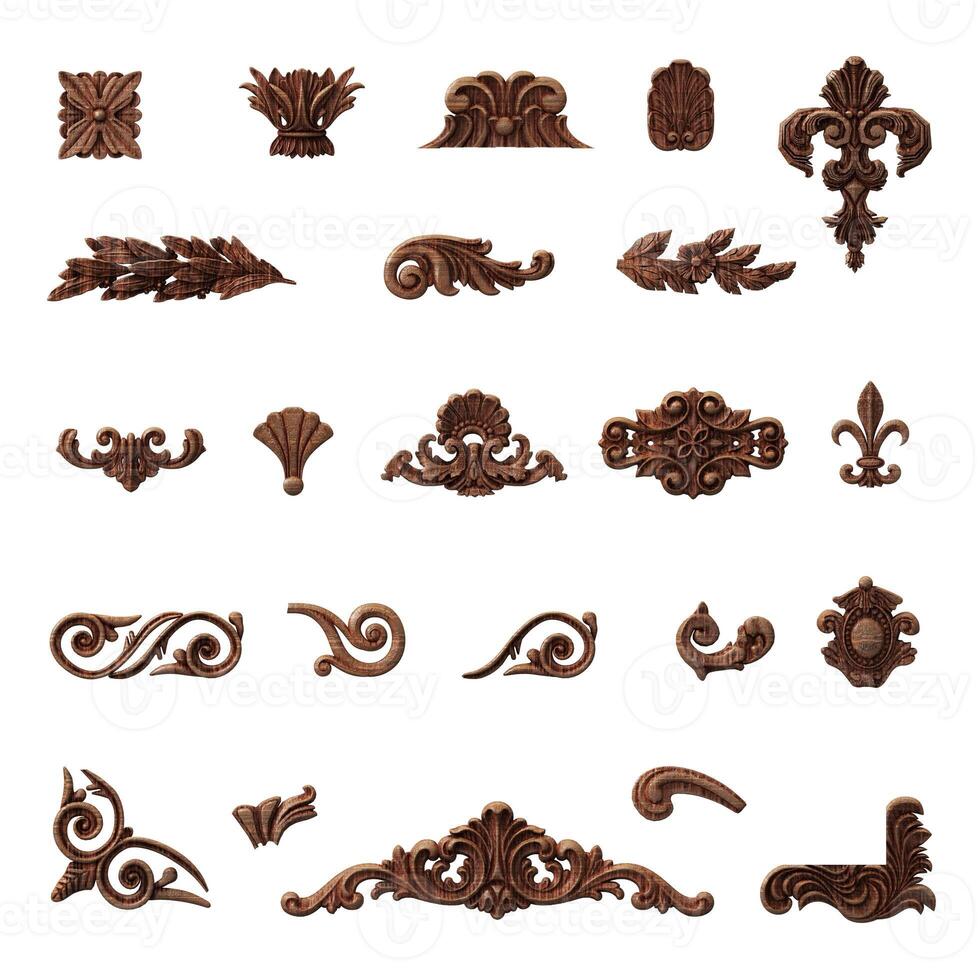 Set of blanks carved wooden patterns photo