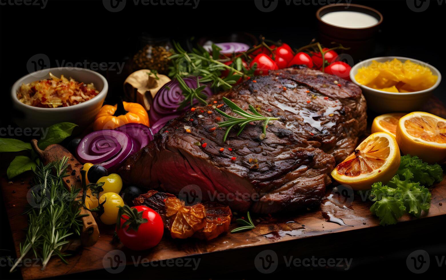 AI generated View of a Short menu an advertisement showing various steak food and tasty meats photo