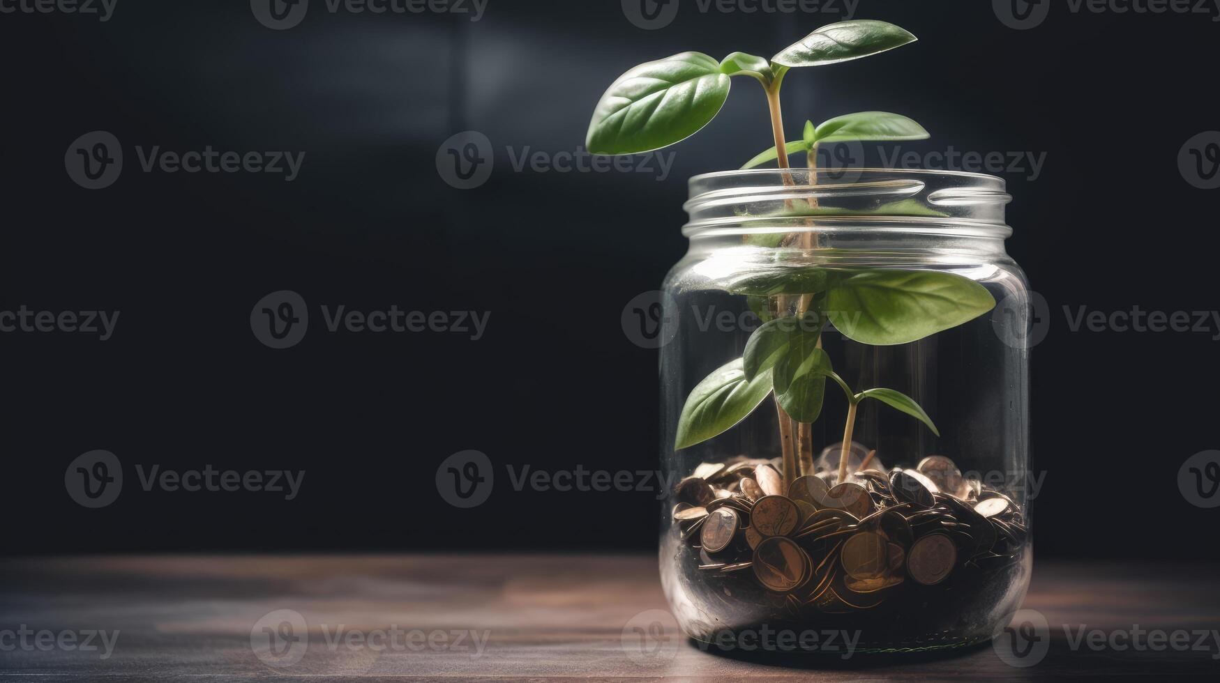 AI generated A Plant Thriving in Coins. Tree of Money. photo