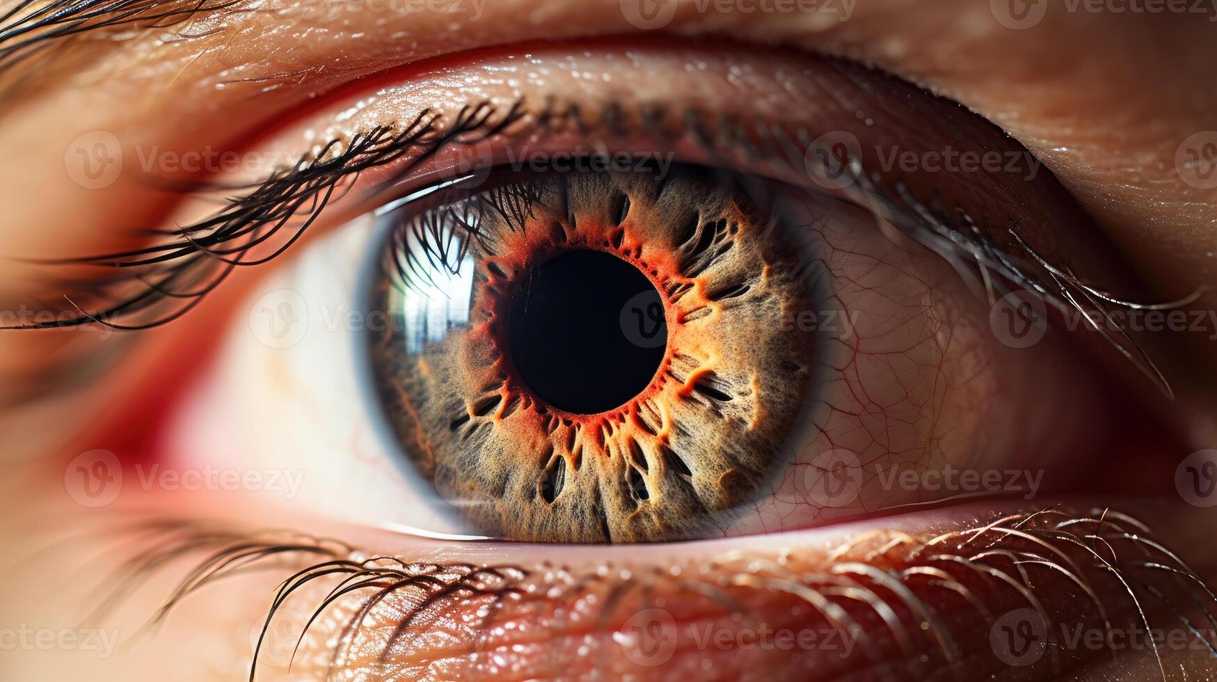 AI generated Extreme closeup image of a human eye. Macro photography with the concept of healthy vision, eye treatment education, and futuristic professional photo shoots.