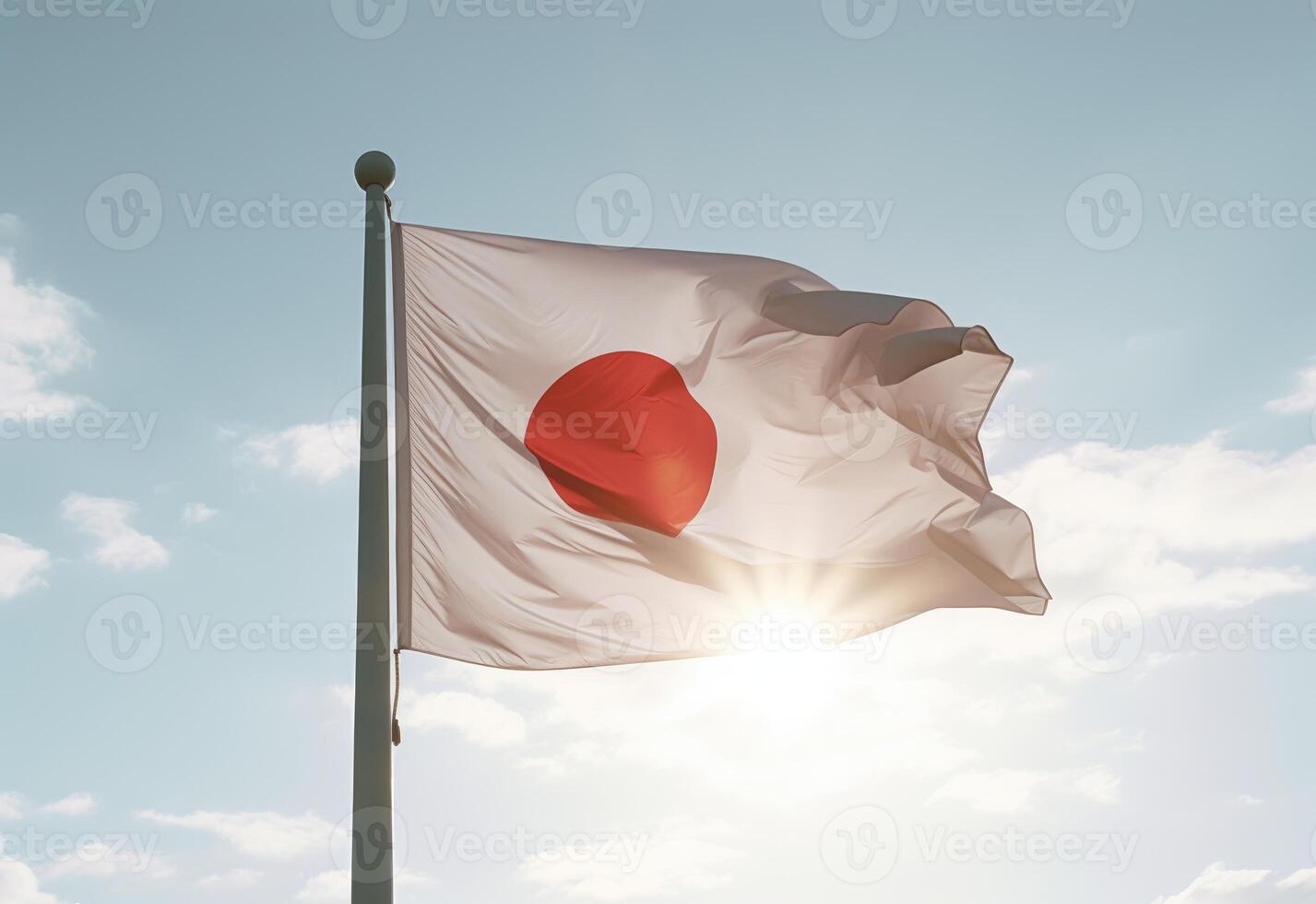 AI generated Japan's Flag blowing in the wind against shiny sky. photo