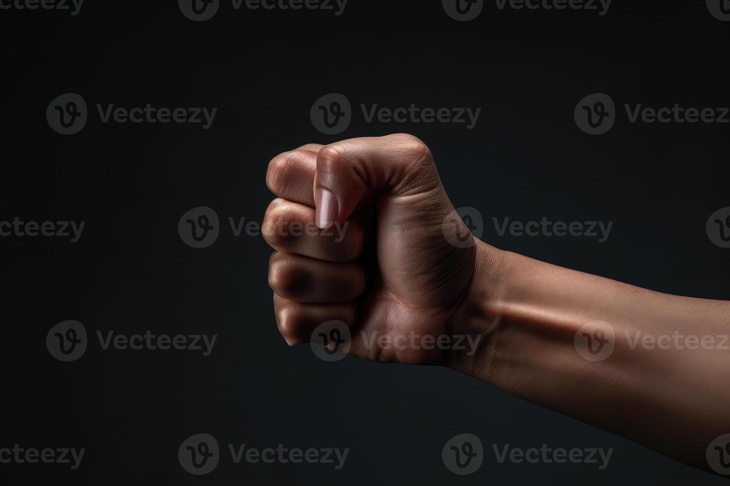 AI generated Human hand is fist in a dark studio background. photo